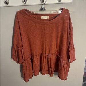 Altard State burnt orange ruffled sleeve top